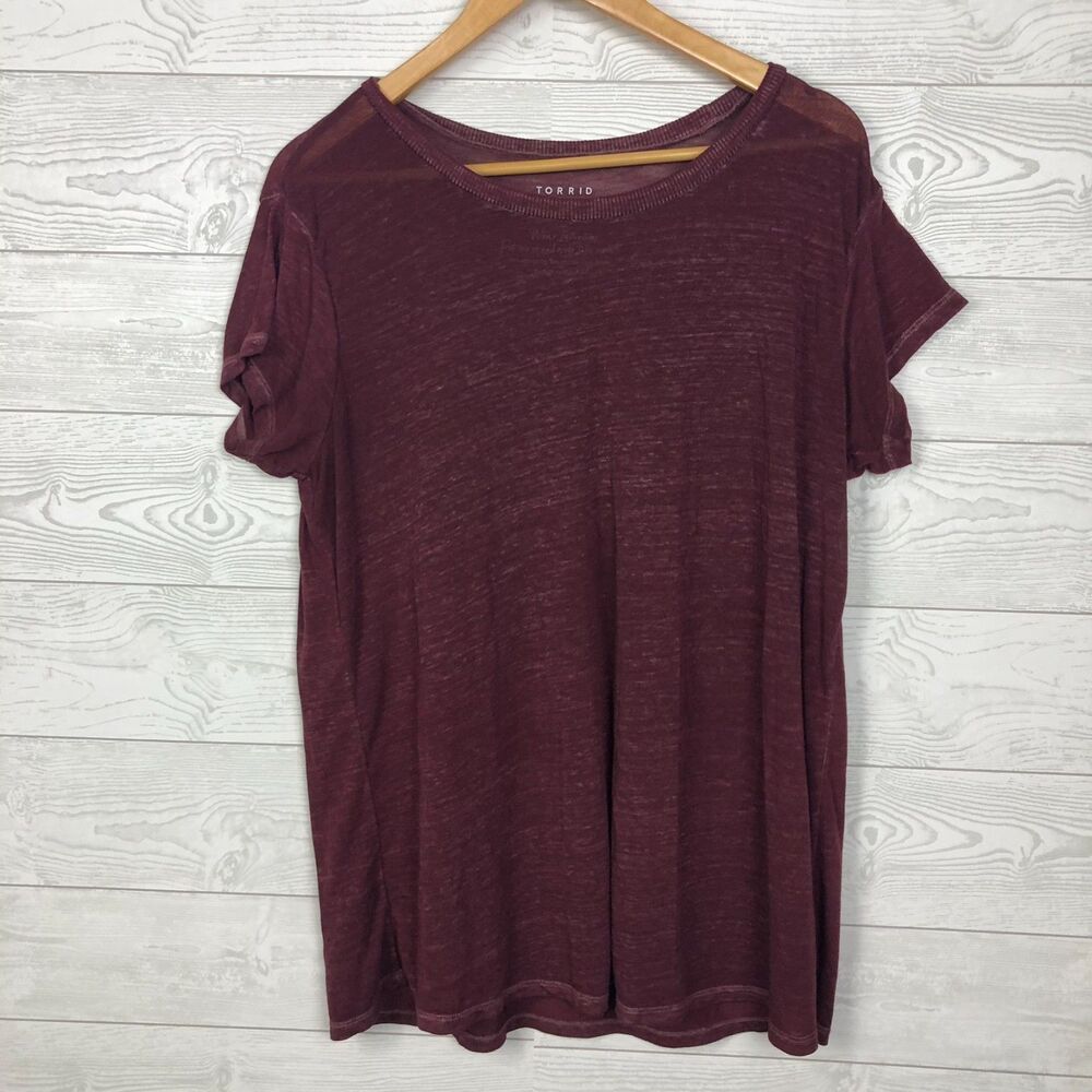 Torrid Women's Size 00 Med/Large Relaxed Fit Short Sleeve Burnout Tee Shirt Red